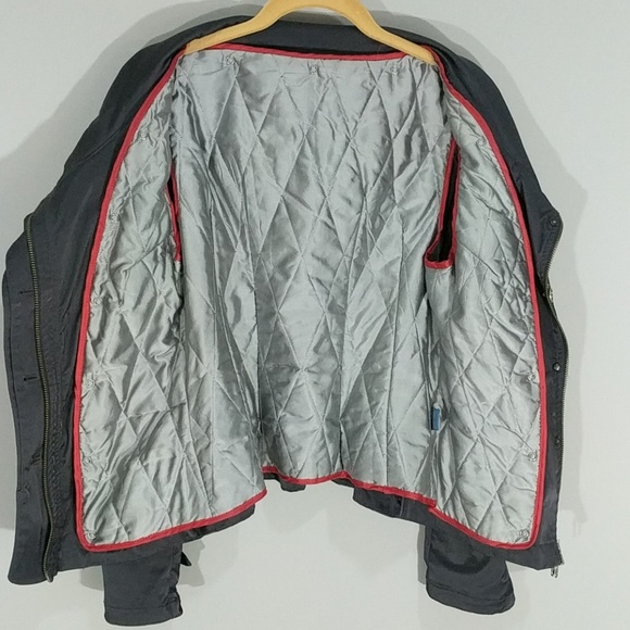 MILLARD FILLMORE Tailored Moto Jacket Quilted Lining Buckle Straps Dark Blue - Picture 5 of 6